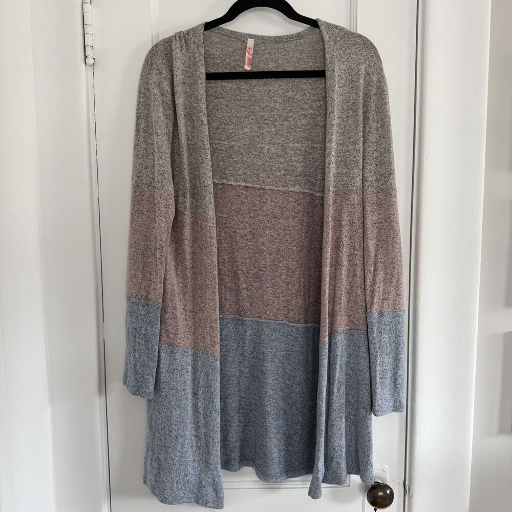 Red Lolly Colorblock Knit Cardigan Sweater  Open Front Long Sleeve Sz S